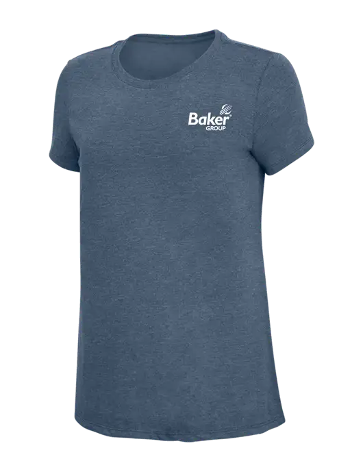 Womens Simply Soft Navy Frost 4.5oz  Poly/Combed Ring Spun Cotton T-Shirt w/Baker Group Logo