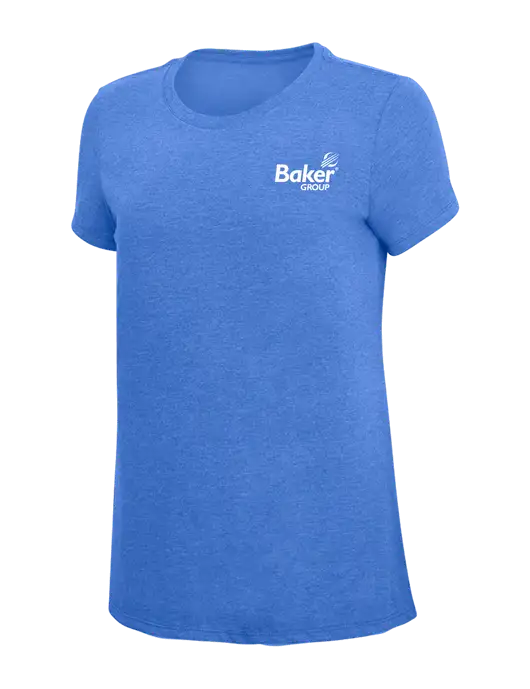 Womens Simply Soft Royal Frost 4.5oz  Poly/Combed Ring Spun Cotton T-Shirt w/Baker Group Logo