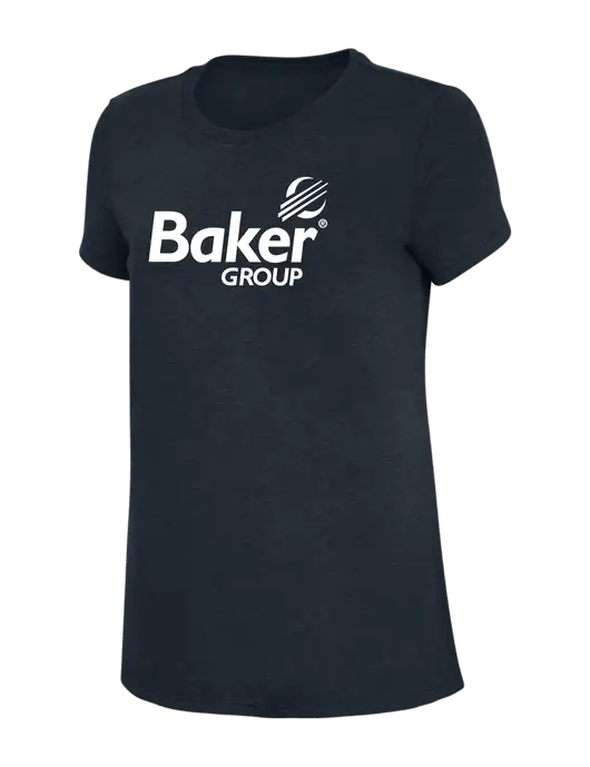 Womens Simply Soft Navy 4.5oz Poly/Combed Ring Spun Cotton T-Shirt w/Baker Group Logo
