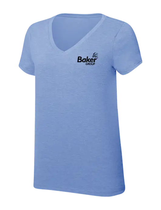 Womens Simply Soft V-Neck Maritime Frost 4.5oz  Poly/Combed Ring Spun Cotton T-Shirt w/Baker Group Logo