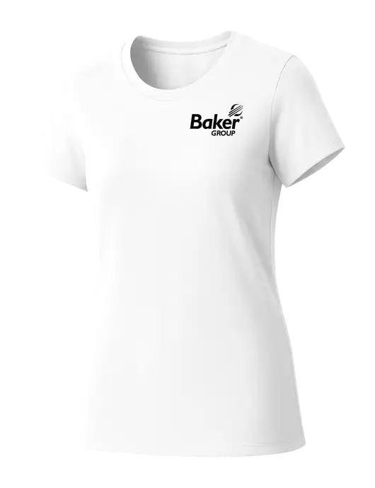 Womens Seriously Soft White T-Shirt w/Baker Group Logo