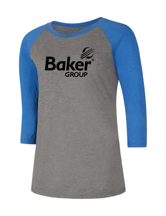 Womens Simply Soft 3/4 Sleeve Royal Frost/Grey Ring Spun Cotton T-Shirt w/Baker Group Logo
