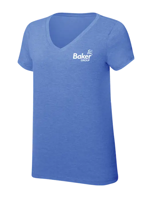 Womens Simply Soft V-Neck Royal Frost 4.5oz  Poly/Combed Ring Spun Cotton T-Shirt w/Baker Group Logo