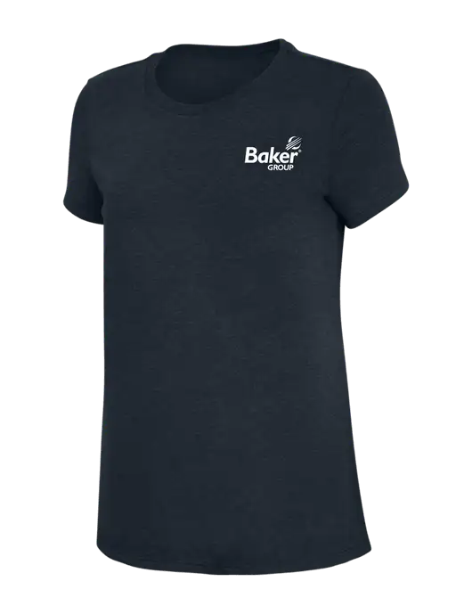 Womens Simply Soft Navy 4.5oz Poly/Combed Ring Spun Cotton T-Shirt w/Baker Group Logo