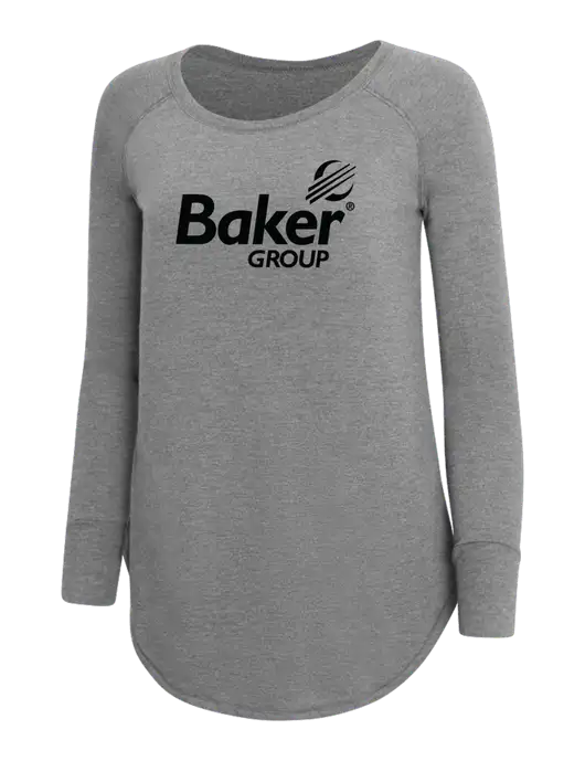 Womens Perfect Wide Collar Tunic Tri-Blend Grey Frost 4.5 oz T-Shirt w/Baker Group Logo