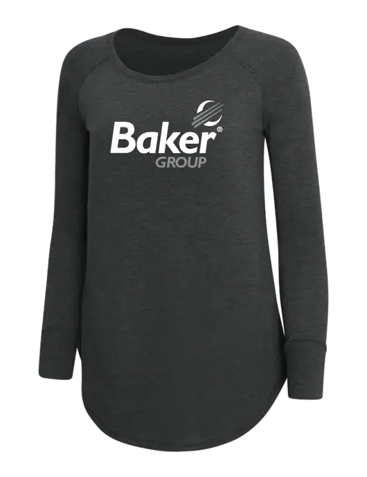 Womens Perfect Wide Collar Tunic Tri-Blend Black Frost 4.5 oz T-Shirt w/Baker Group Logo
