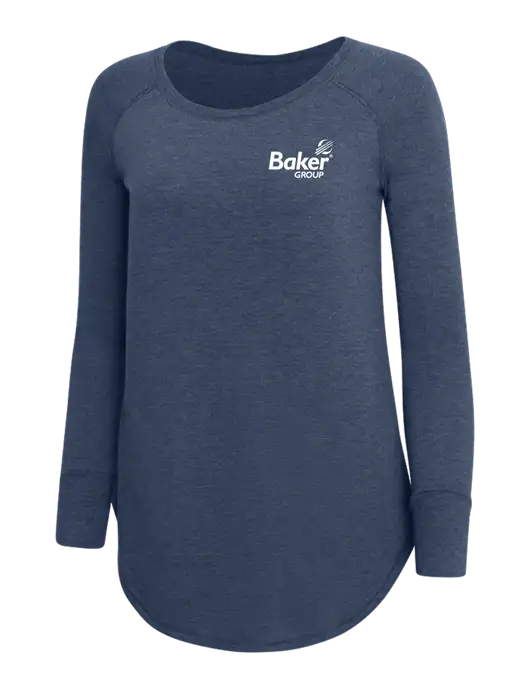 Womens Perfect Wide Collar Tunic Tri-Blend Navy Frost 4.5 oz T-Shirt w/Baker Group Logo