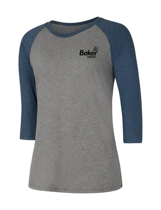 Womens Simply Soft 3/4 Sleeve Navy Frost/Grey Frost Ring Spun Cotton T-Shirt w/Baker Group Logo
