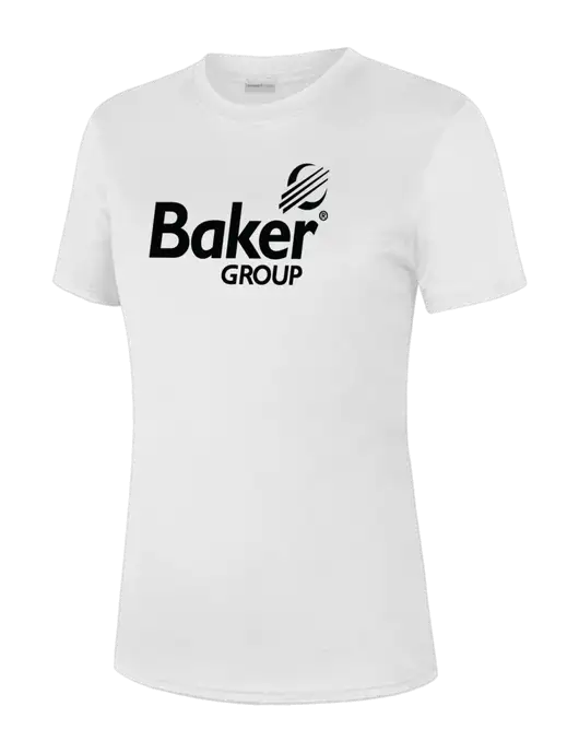  Womens White PosiCharge Competitor Tee w/Baker Group Logo