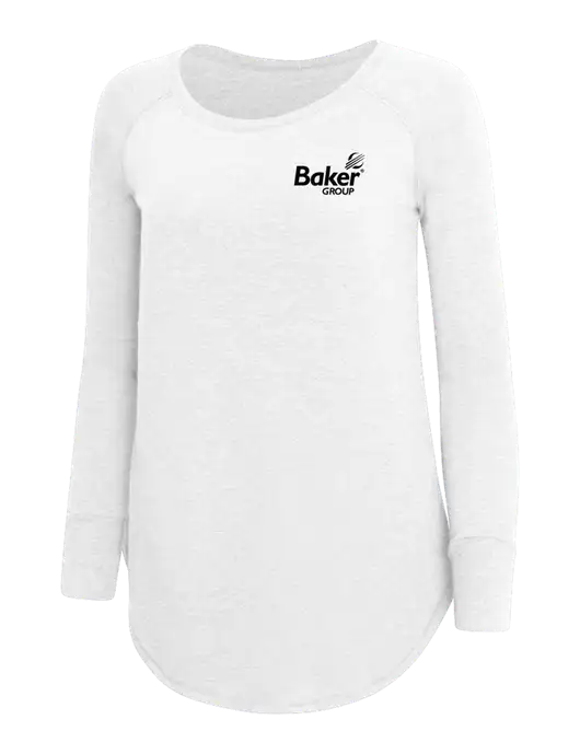 Womens Perfect Wide Collar Tunic Tri-Blend White 4.5 oz T-Shirt w/Baker Group Logo