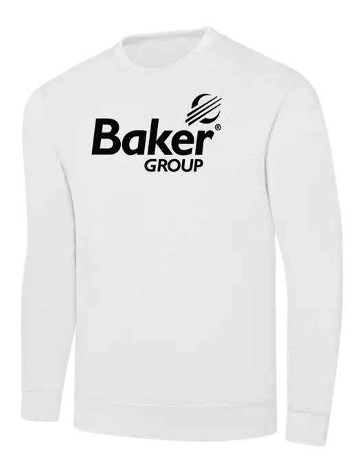 White 7.8 oz Ring Spun Crew Sweatshirt w/Baker Group Logo