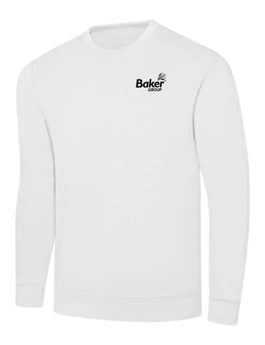 White 7.8 oz Ring Spun Crew Sweatshirt w/Baker Group Logo
