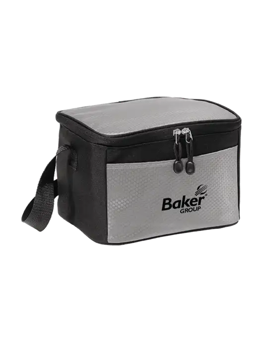 6 Can Grey/Black Cube Cooler w/Baker Group Logo