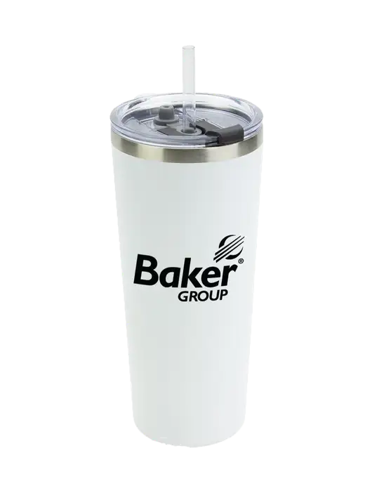 Brighton White 20 oz Insulated Tumbler & Straw w/Baker Group Logo