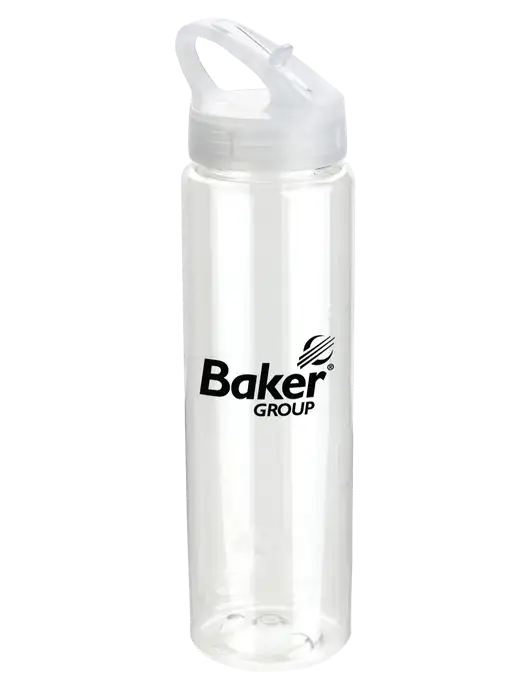 Buddy Clear 32 oz PET Bottle with Flip Lid w/Baker Group Logo