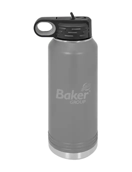 Polar Camel 32 oz Powder Coated Grey Vacuum Insulated Water Bottle w/Baker Group Logo