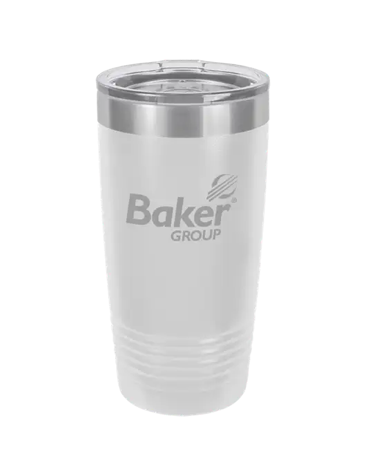 Polar Camel 20 oz Powder Coated White Vacuum Insulated Tumbler  w/Baker Group Logo