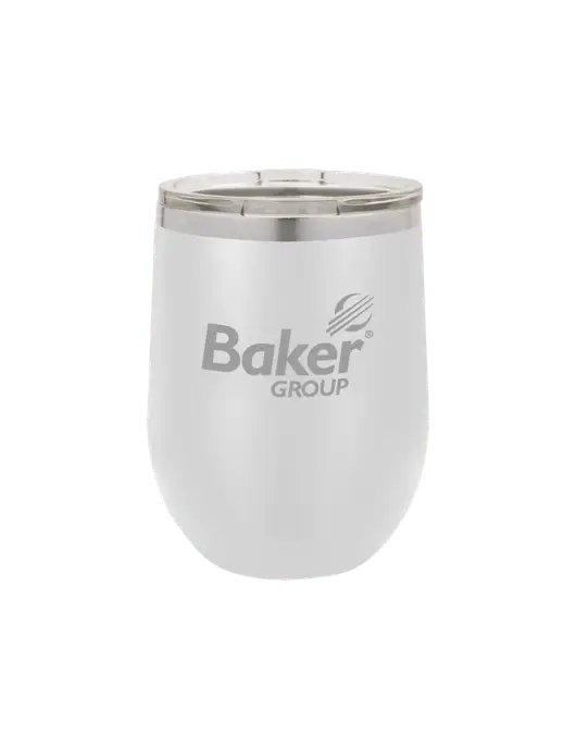 Polar Camel 12 oz Powder Coated White Vacuum Insulated Stemless Wine Tumbler w/Baker Group Logo