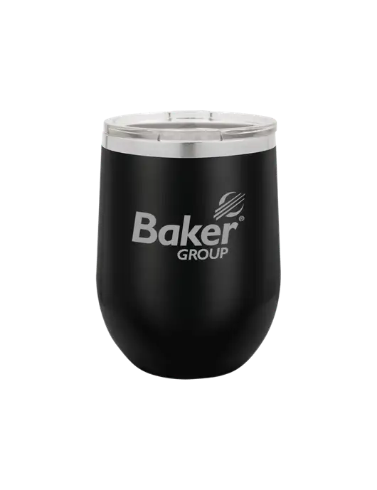 Polar Camel 12 oz Powder Coated Black Vacuum Insulated Stemless Wine Tumbler w/Baker Group Logo