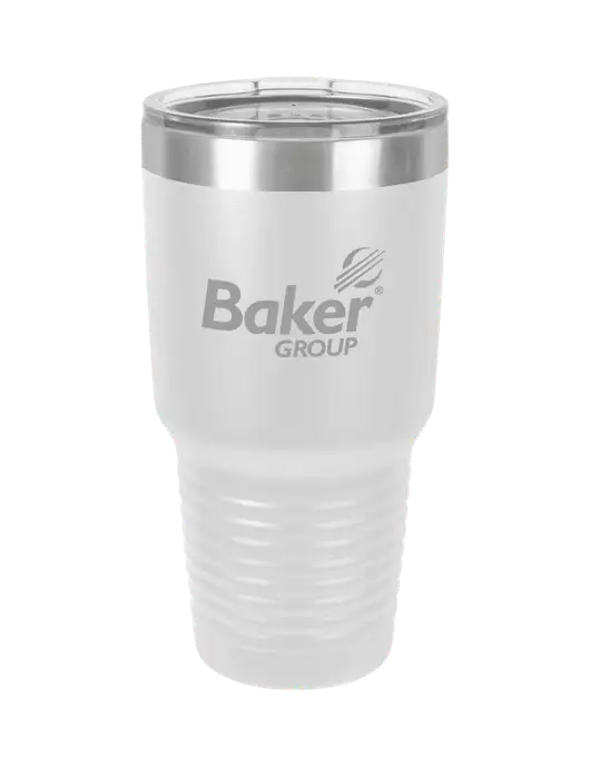 Polar Camel 30 oz Powder Coated White Vacuum Insulated Tumbler  w/Baker Group Logo
