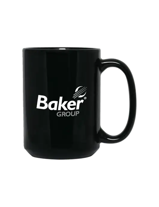 15 oz Black Ceramic Mug w/Baker Group Logo