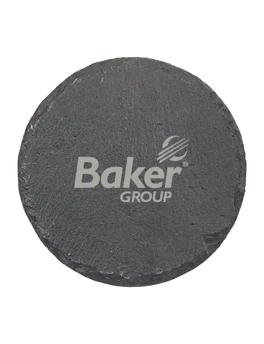 Round Slate Coaster w/Baker Group Logo