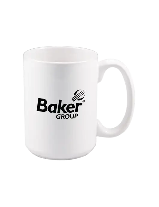 15 oz White Ceramic Mug w/Baker Group Logo