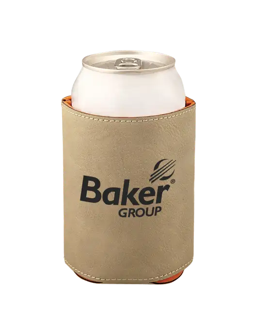 Tan Leatherette Beverage Holder w/Baker Group Logo