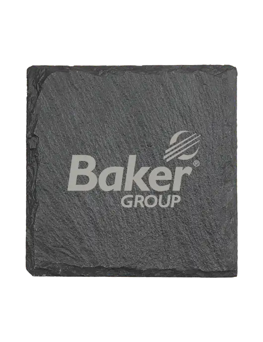 Square Slate Coaster, 4 x 4 w/Baker Group Logo