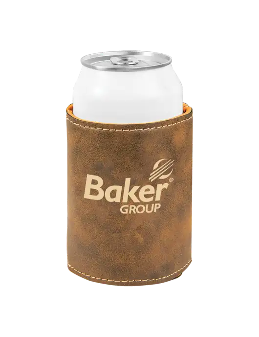 Rustic Leatherette Beverage Holder w/Baker Group Logo