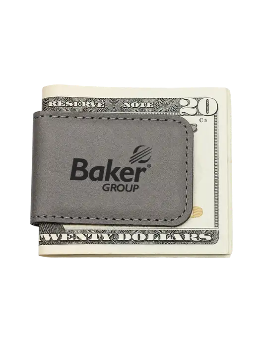Gray Leatherette Money Clip w/Baker Group Logo