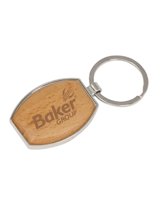 Wood & Silver Oval Keychain w/Baker Group Logo