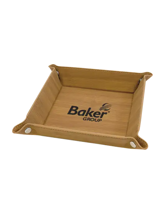 Bamboo Leatherette Valet Tray, 6 x 6 w/Baker Group Logo