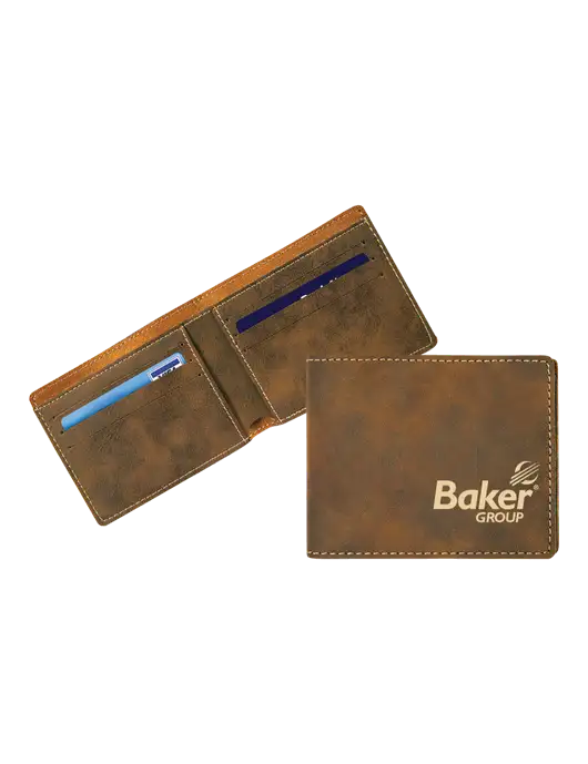 Rustic Leatherette Bifold Wallet w/Baker Group Logo