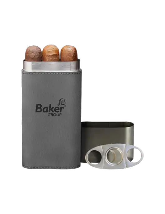 Grey Leatherette Cigar Case with Cutter w/Baker Group Logo