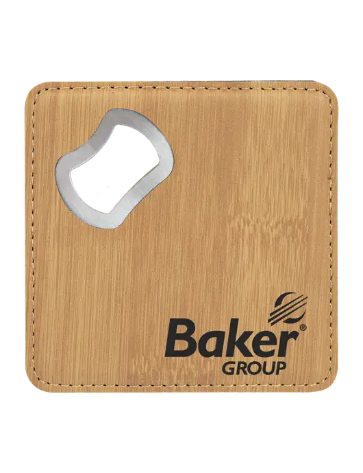 Bamboo Leatherette Coaster with Bottle Opener w/Baker Group Logo