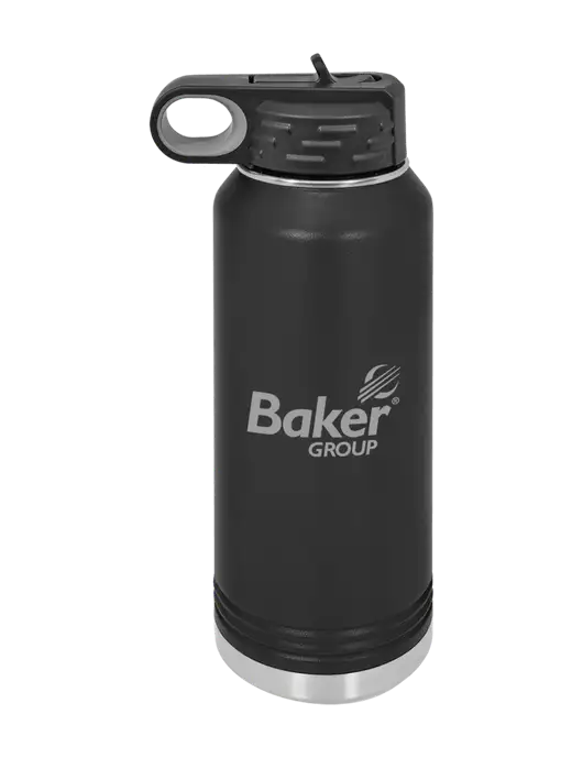 Polar Camel 32 oz Powder Coated Black Vacuum Insulated Water Bottle w/Baker Group Logo