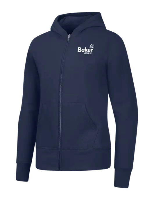 Navy Womens Core Fleece Full-Zip Hooded Sweatshirt w/Baker Group Logo