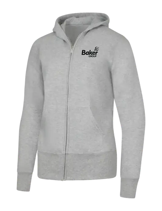 Grey Heather Womens Core Fleece Full-Zip Hooded Sweatshirt w/Baker Group Logo