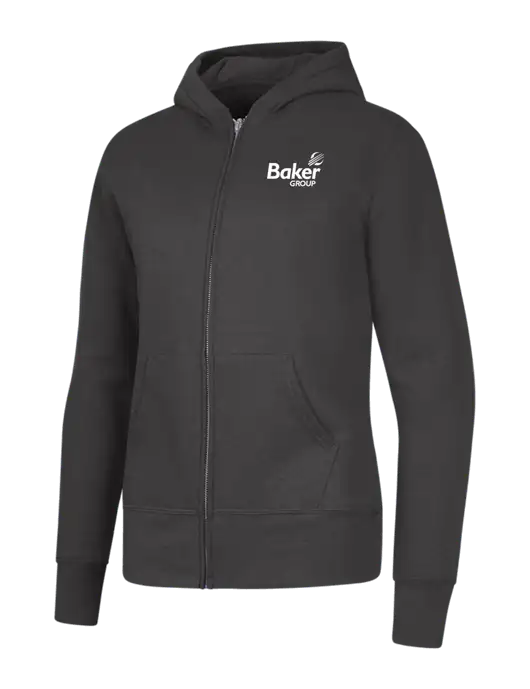 Charcoal Womens Core Fleece Full-Zip Hooded Sweatshirt w/Baker Group Logo