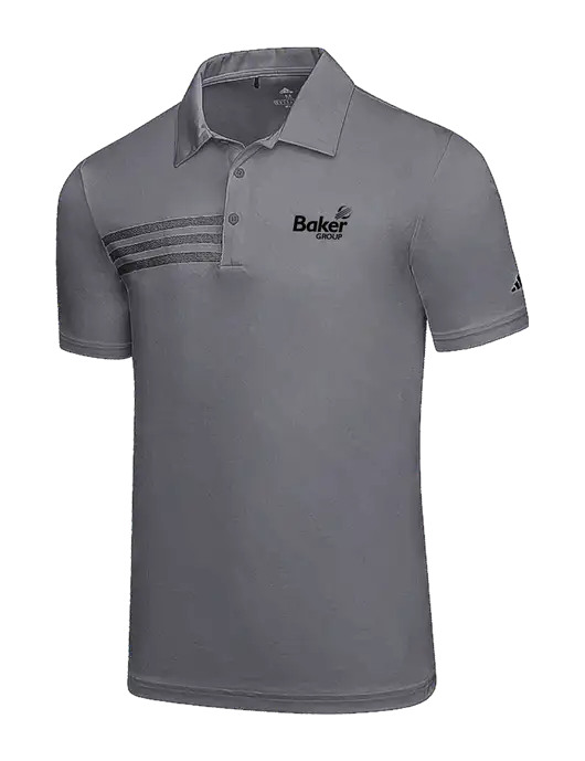 Adidas Medium Grey 3 Stripes Chest Polo w/Baker Group Logo