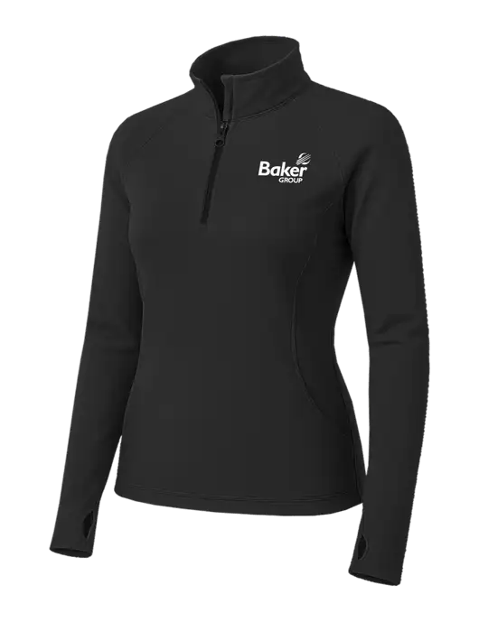 Charcoal Grey Womens Sport Wick Stretch 1/4 Zip Pullover w/Baker Group Logo