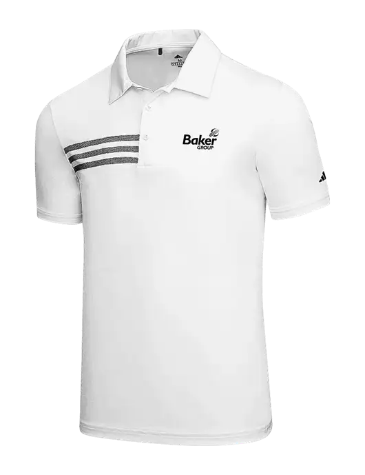Adidas White 3 Stripes Chest Polo w/Baker Group Logo