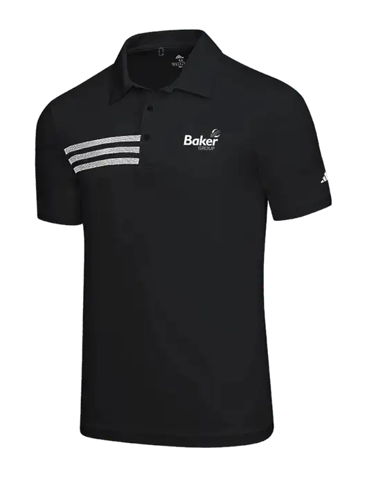 Adidas Black 3 Stripes Chest Polo w/Baker Group Logo