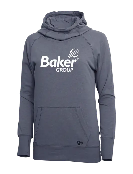 New Era True Navy Heather Womens Tri-Blend Fleece Pullover Hoodie w/Baker Group Logo