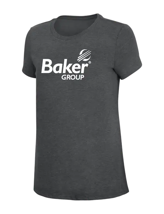 Womens Simply Soft Charcoal 4.5oz Poly/Combed Ring Spun Cotton T-Shirt w/Baker Group Logo