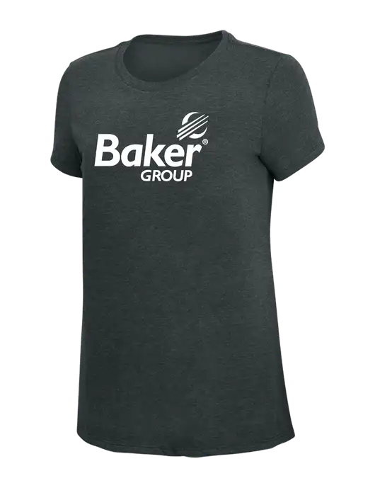 Womens Simply Soft Black Frost 4.5oz Poly/Combed Ring Spun Cotton T-Shirt w/Baker Group Logo