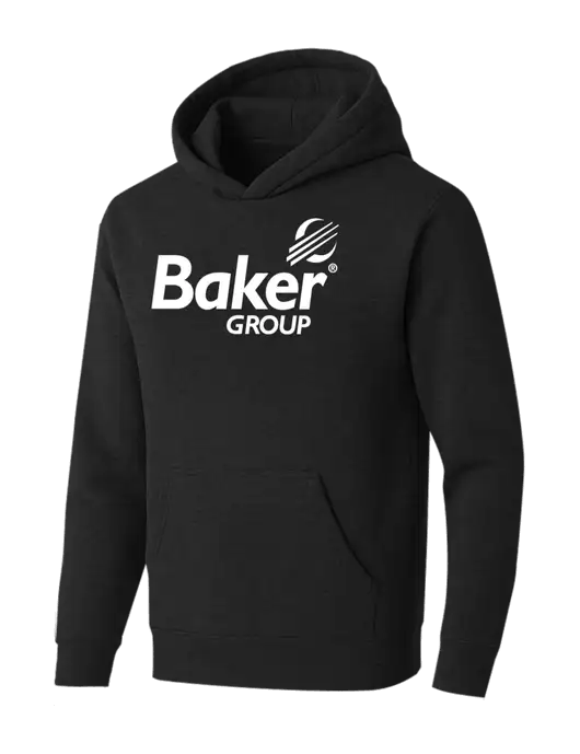 BELLA+CANVAS Black Heather Sponge Fleece Pullover Hoodie w/Baker Group Logo