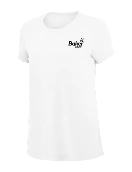 Womens Simply Soft White 4.5oz Poly/Combed Ring Spun Cotton T-Shirt
 w/Baker Group Logo