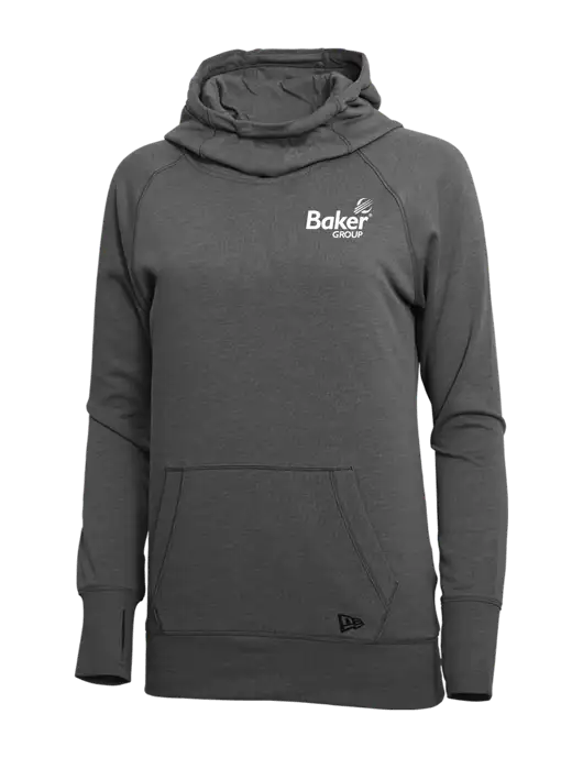New Era Black Heather Womens Tri-Blend Fleece Pullover Hoodie w/Baker Group Logo